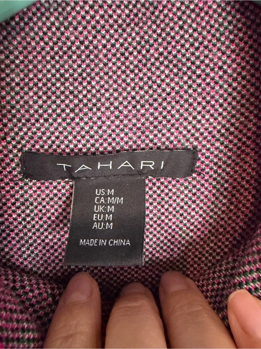 Tahari Hot Pink & Black Plaid Mock Neck Long Sleeve Sweater Size Medium
